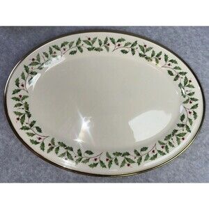 Lenox Holiday Holly Oval Turkey Platter Large 16 1/4" USA 24K Gold Rimmed China